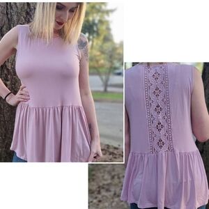 Boho Crochet Back Detail Sleeveless Top - Blush